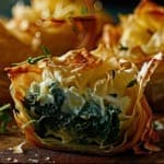 Phyllo cups stuffed with feta and spinach.