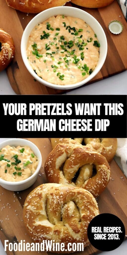 Pinterest graphic for pretzel cheese dip.