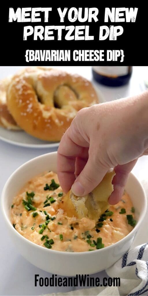Pinterest graphic for pretzel cheese dip.