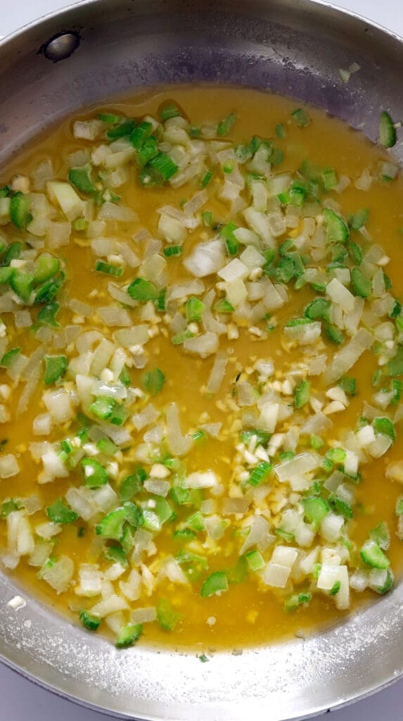 Diced onions and celery in melted butter.