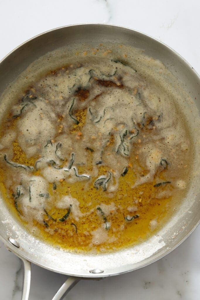 Crispy sage in foaming brown butter.