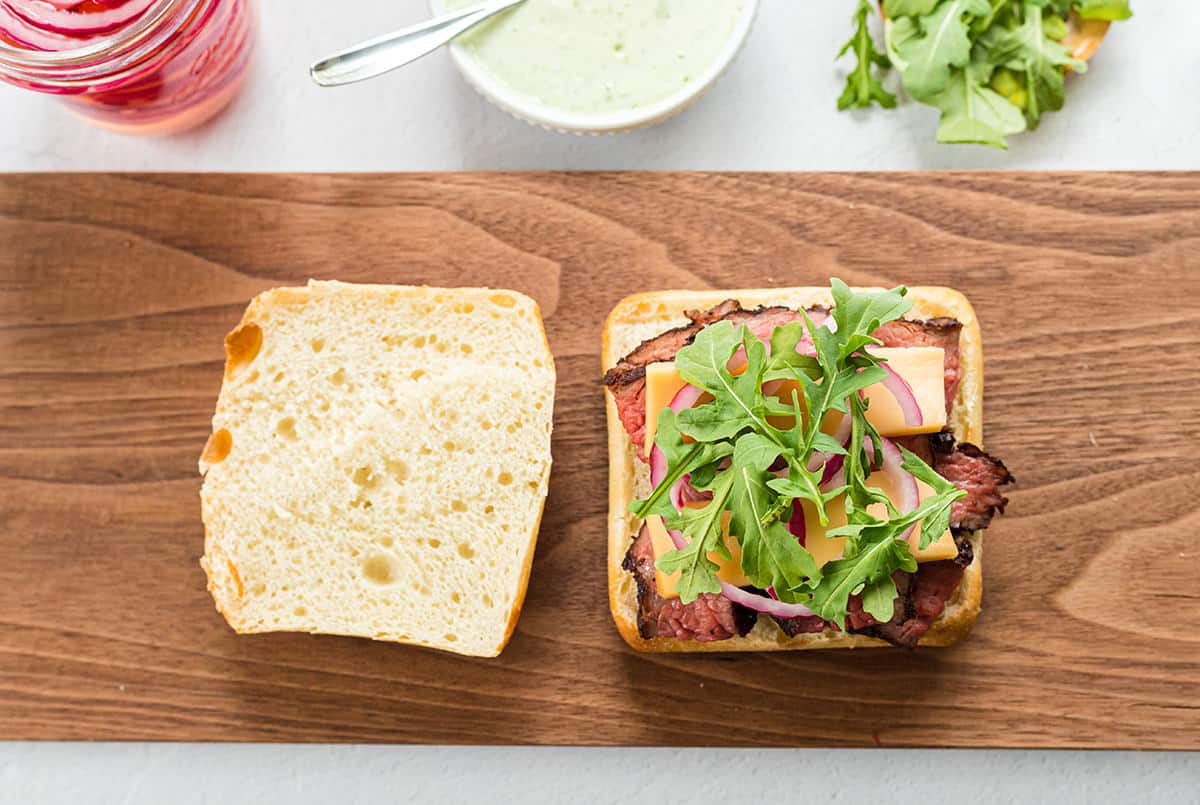 Sandwich with top off to the side.