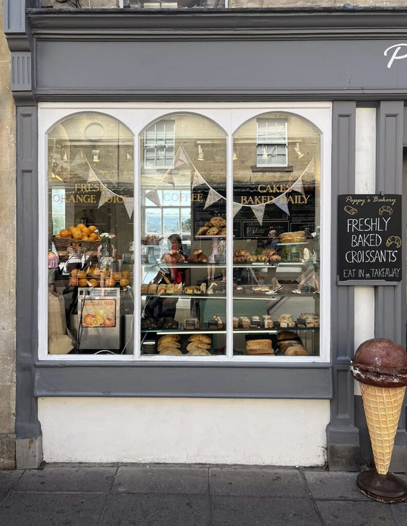 Exterior to a bakery in Bath UK.